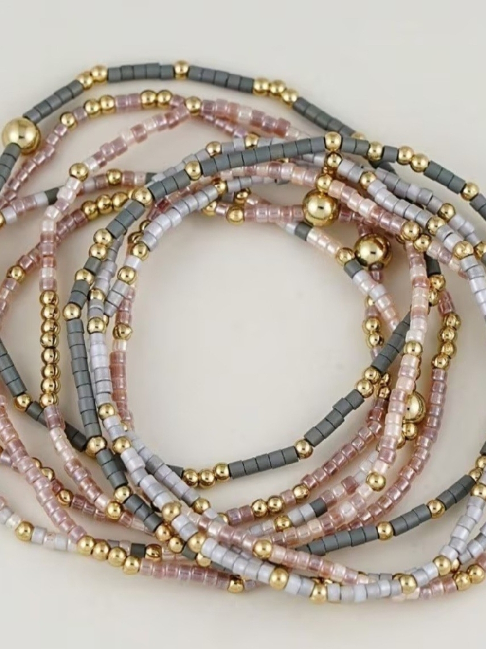 Gold & Gray Beaded Multi-Strand Women's Bracelet - Picture 4 of 5